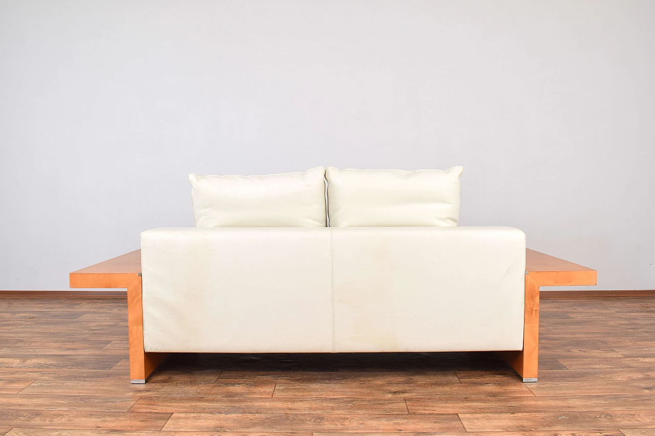 Cherry wood and beige leather sofa by Giorgetti, 1980s 4