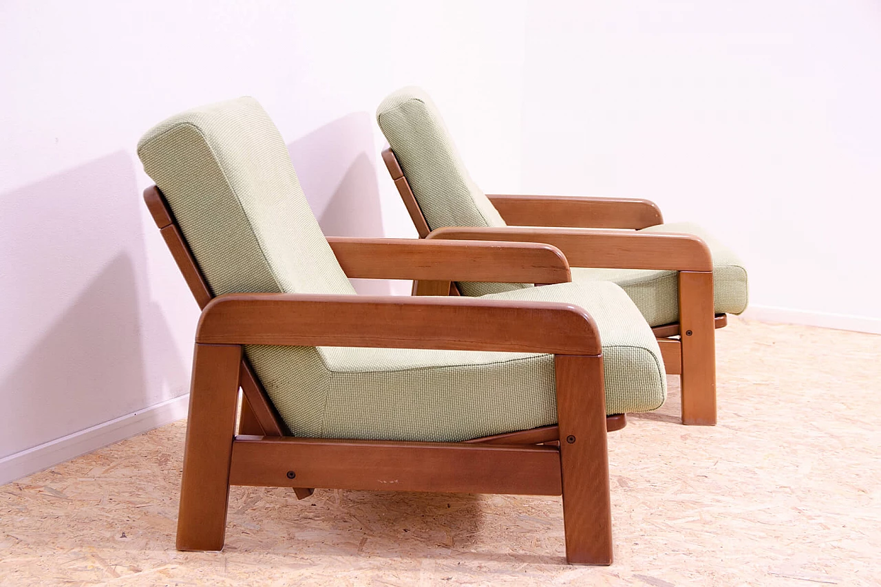 Pair of lacquered beech and fabric armchairs, 1980s 15