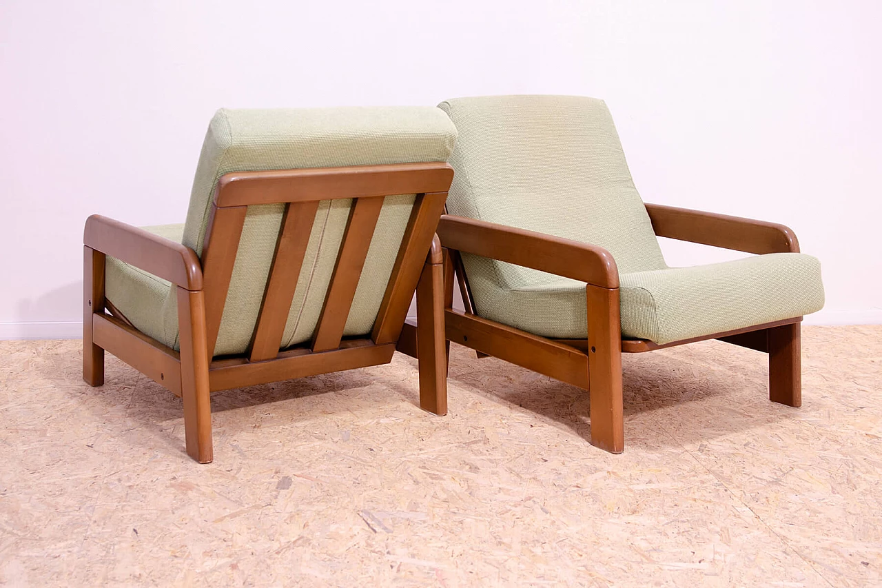 Pair of lacquered beech and fabric armchairs, 1980s 17