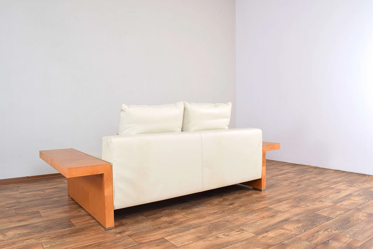 Cherry wood and beige leather sofa by Giorgetti, 1980s 5