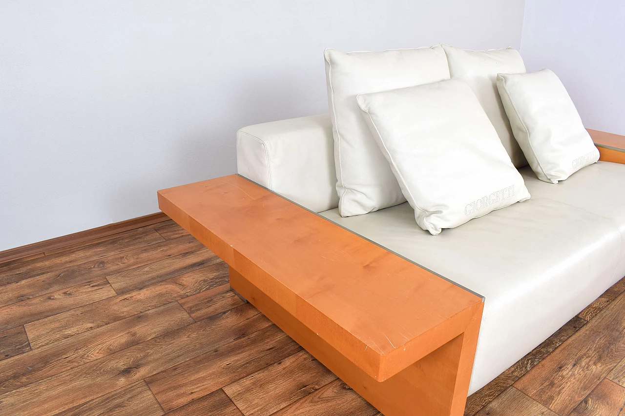 Cherry wood and beige leather sofa by Giorgetti, 1980s 9