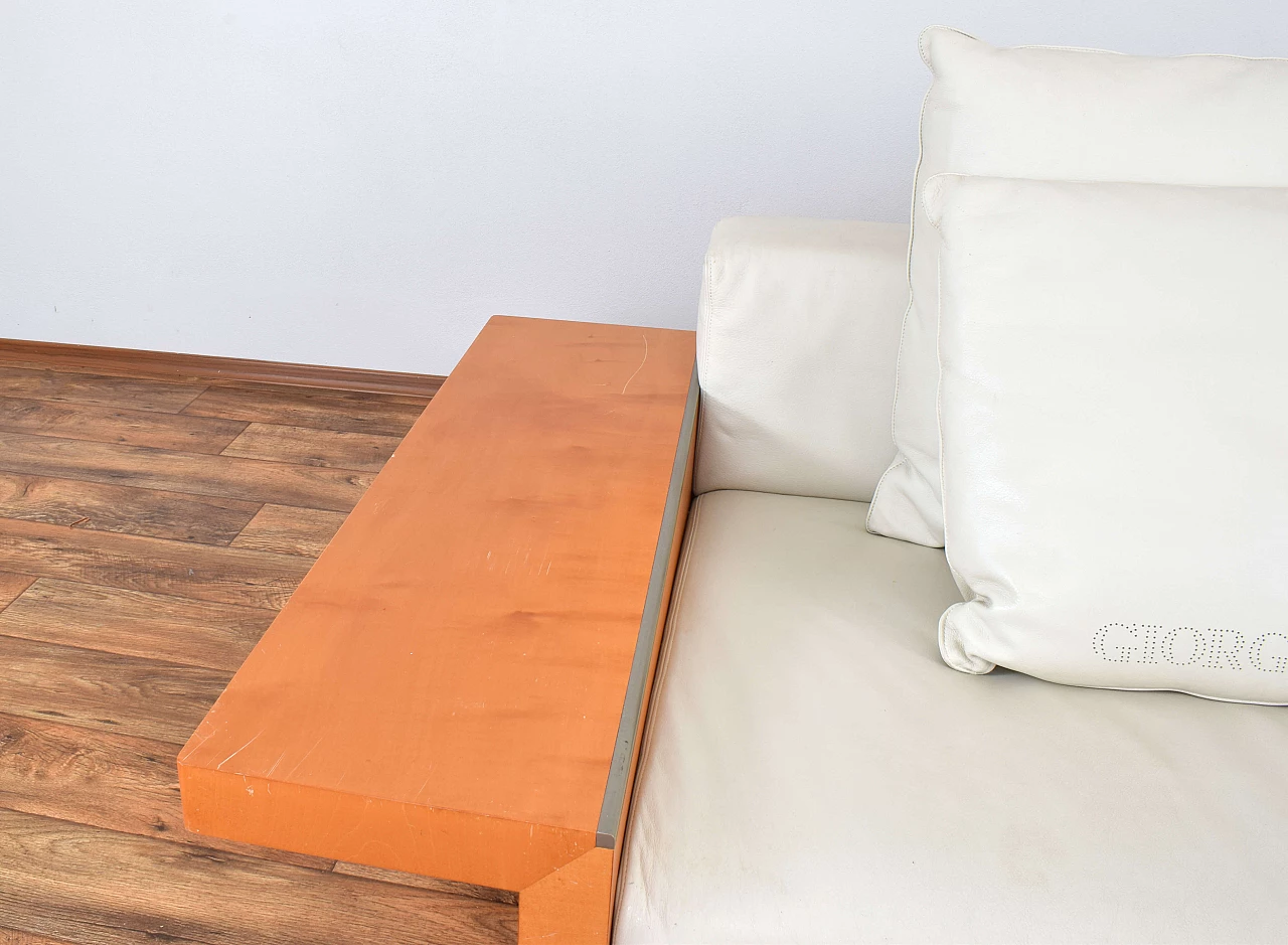 Cherry wood and beige leather sofa by Giorgetti, 1980s 10