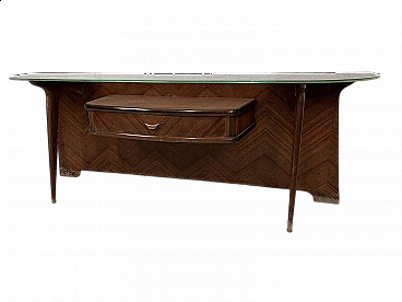 Wood console with glass top, 1950s
