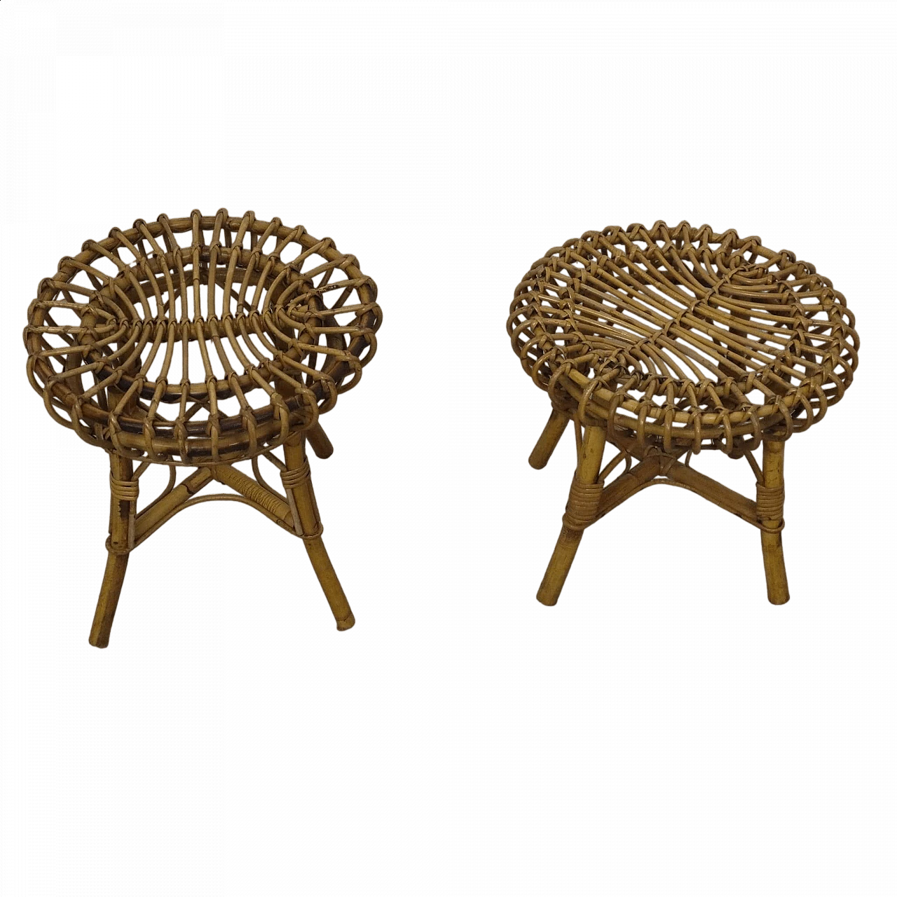 Pair of rattan stools by Franco Albini for Vittorio Bonacina, 1960s 6