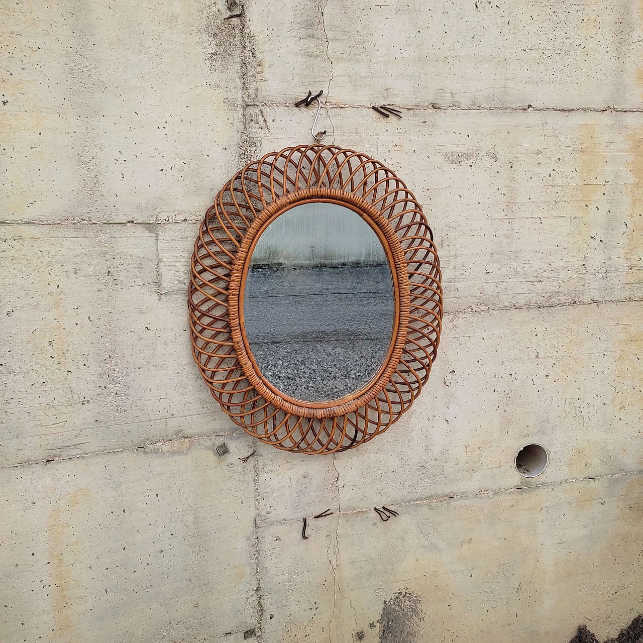 Wicker mirror by Franco Albini for Bonacina, 1960s 1