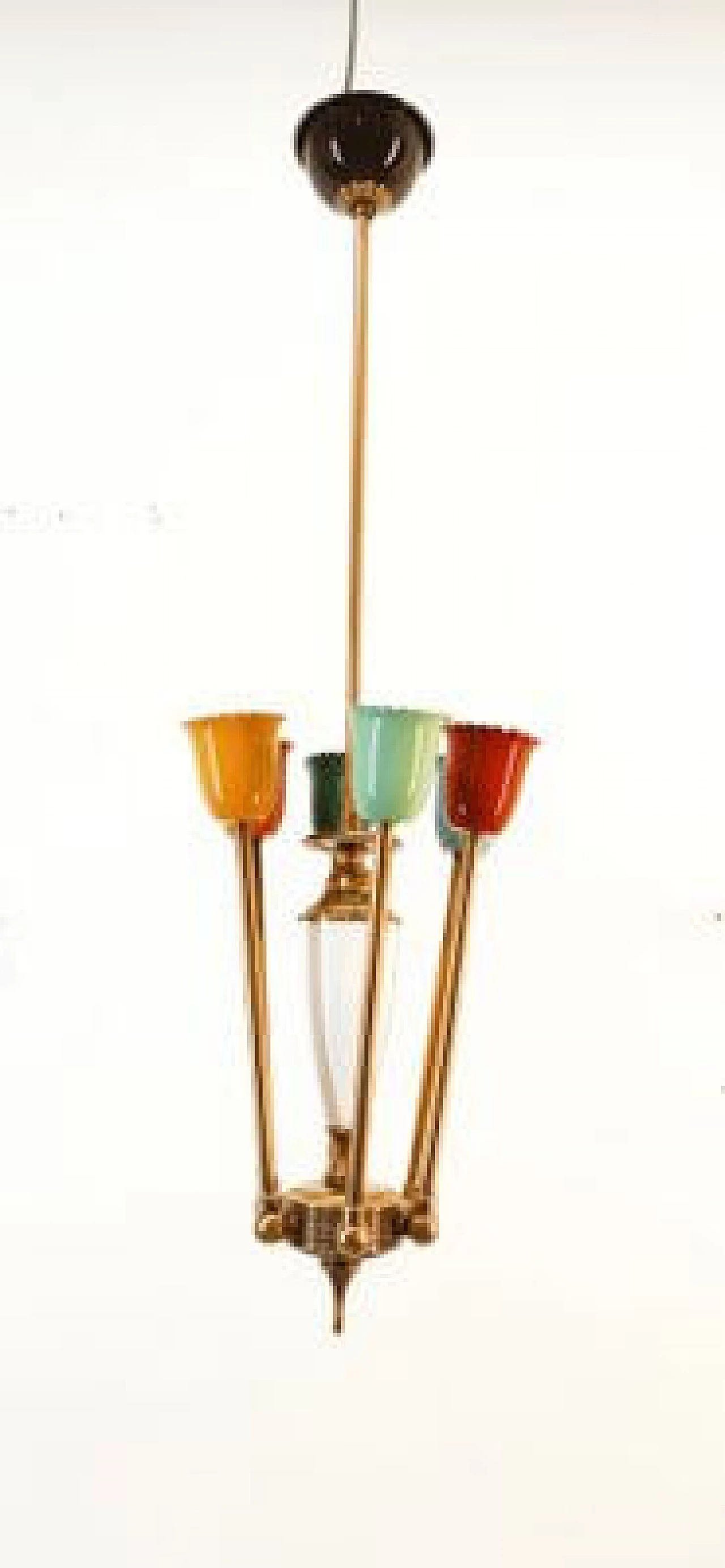 Multicolor aluminum and brass adjustable Sputnik chandelier, 1950s 2