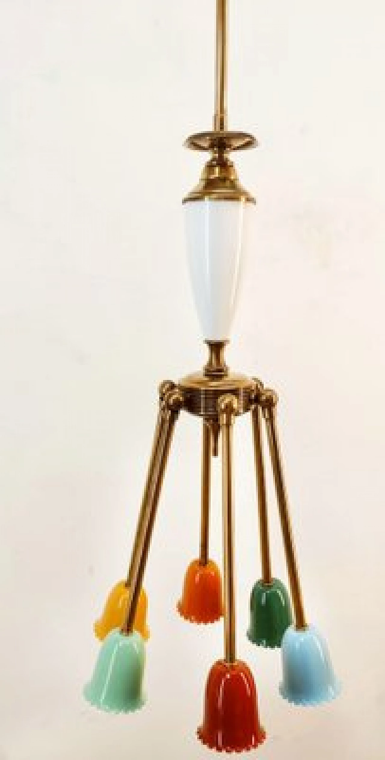 Multicolor aluminum and brass adjustable Sputnik chandelier, 1950s 4