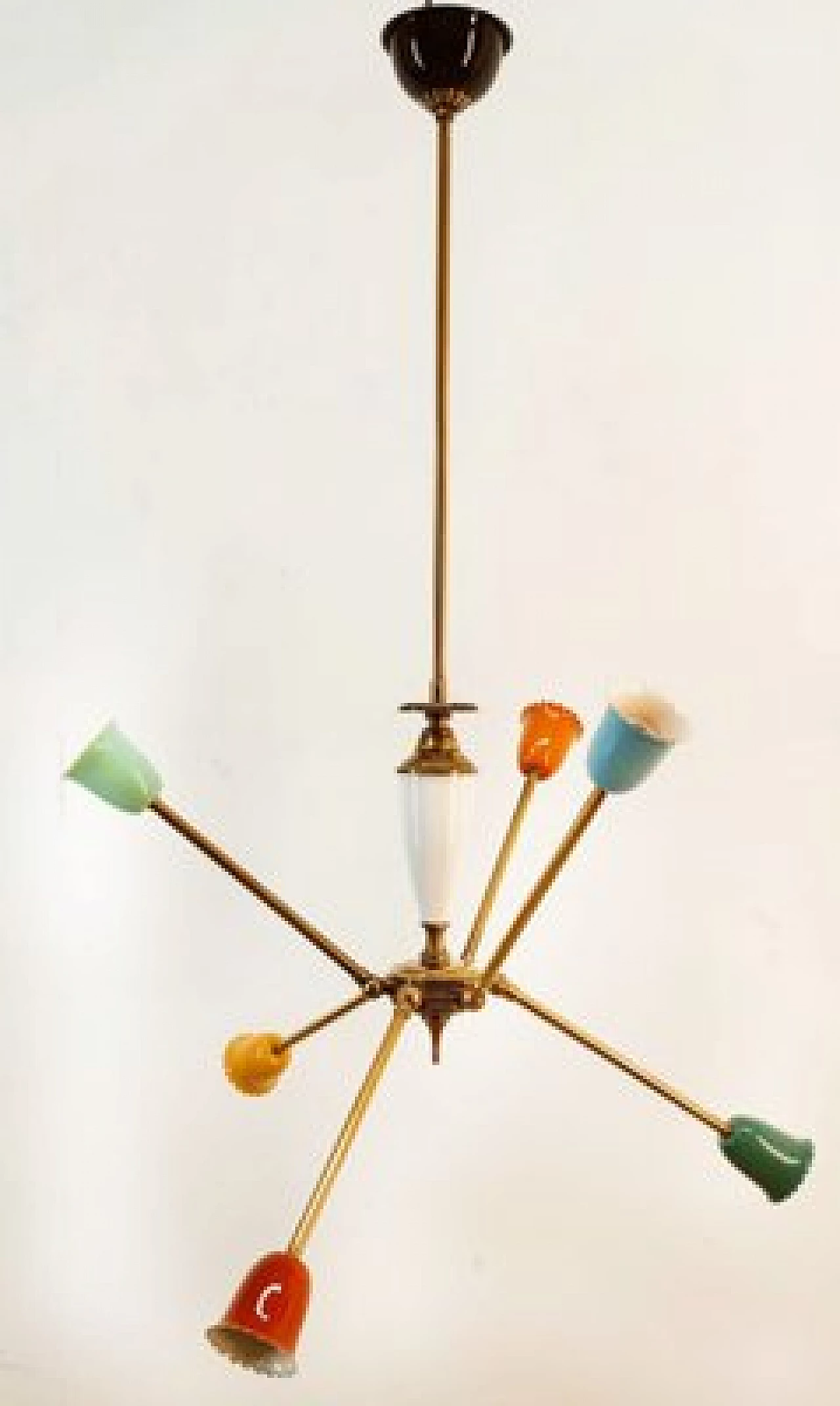 Multicolor aluminum and brass adjustable Sputnik chandelier, 1950s 5