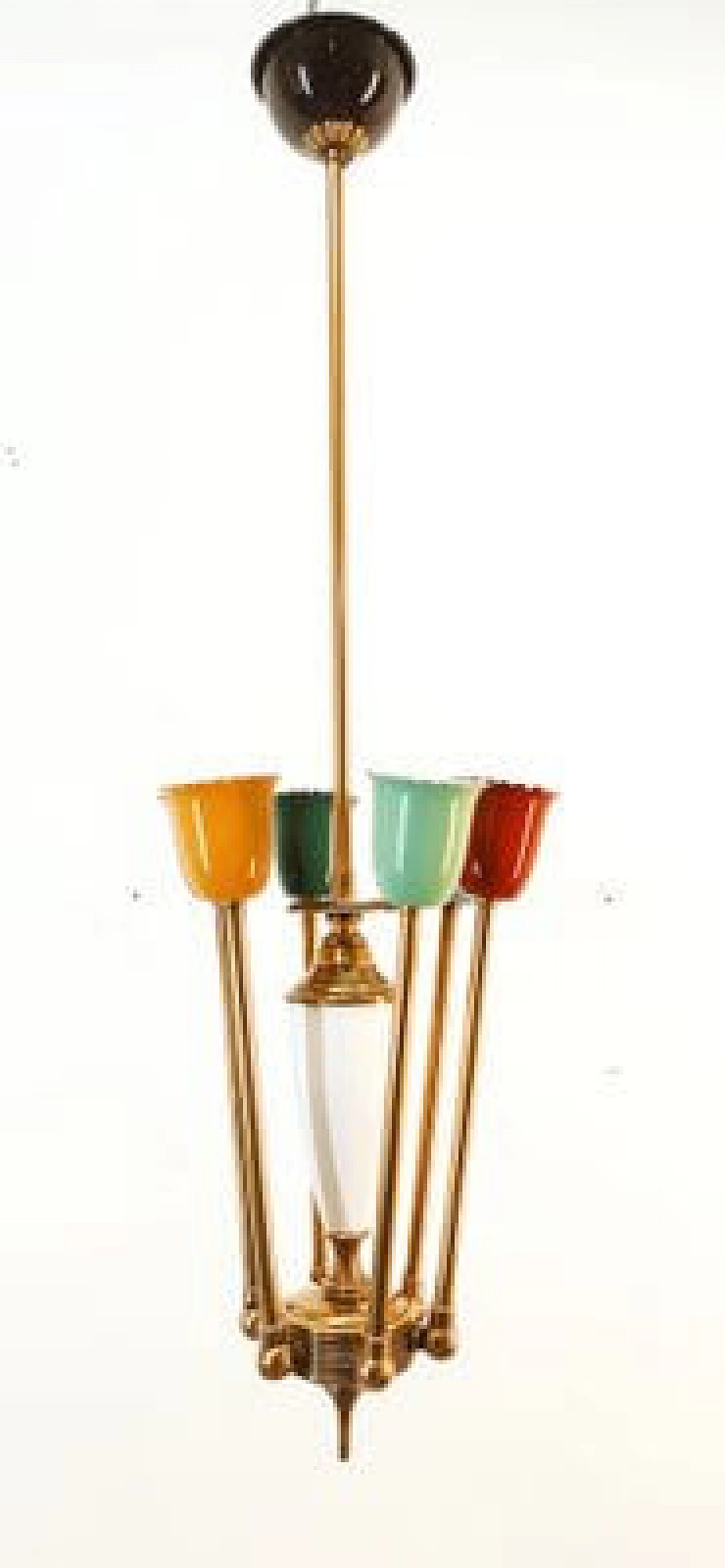 Lampadario Sputnik regolabile in ottone e alluminio multicolore, anni '50 10