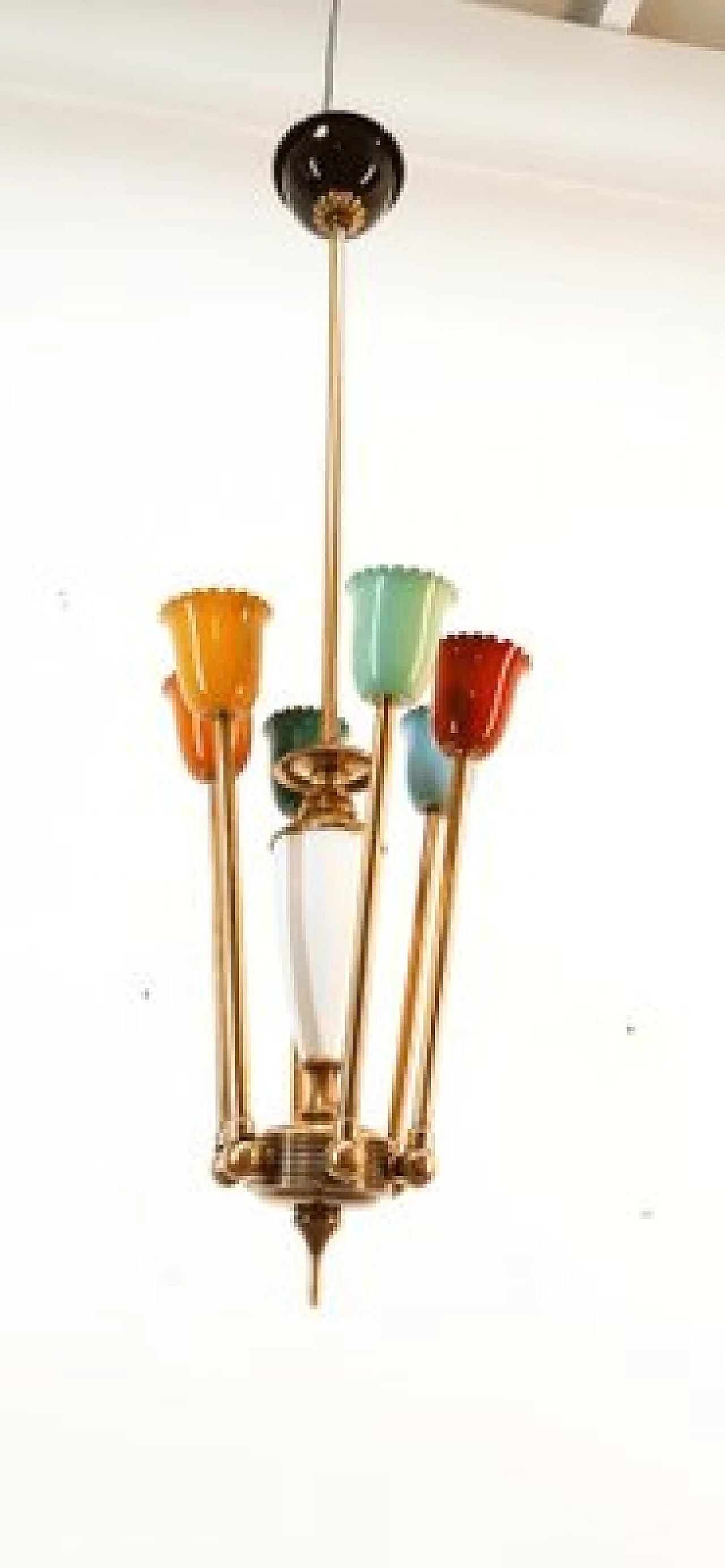 Multicolor aluminum and brass adjustable Sputnik chandelier, 1950s 11