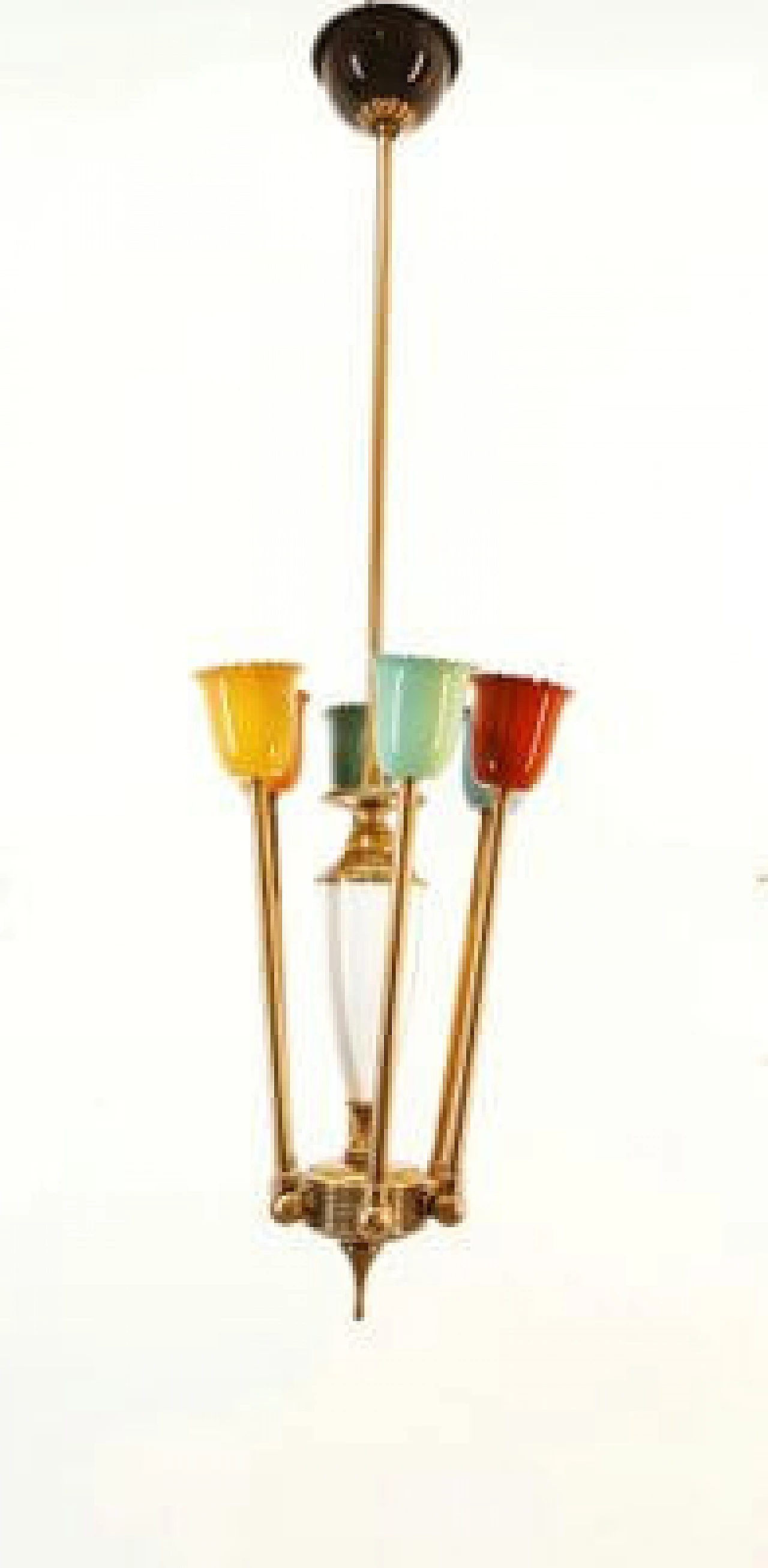 Multicolor aluminum and brass adjustable Sputnik chandelier, 1950s 17