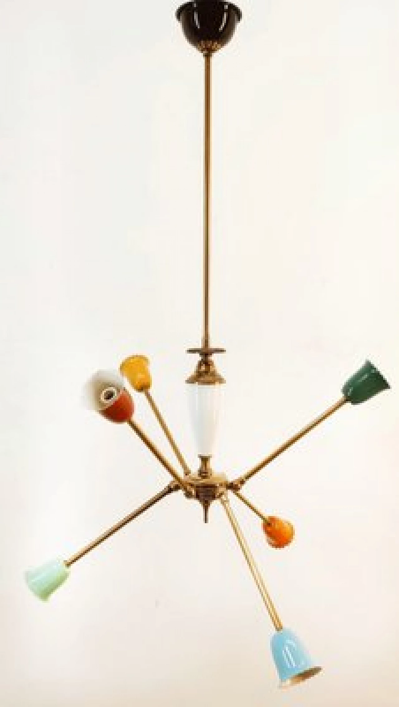 Multicolor aluminum and brass adjustable Sputnik chandelier, 1950s 18