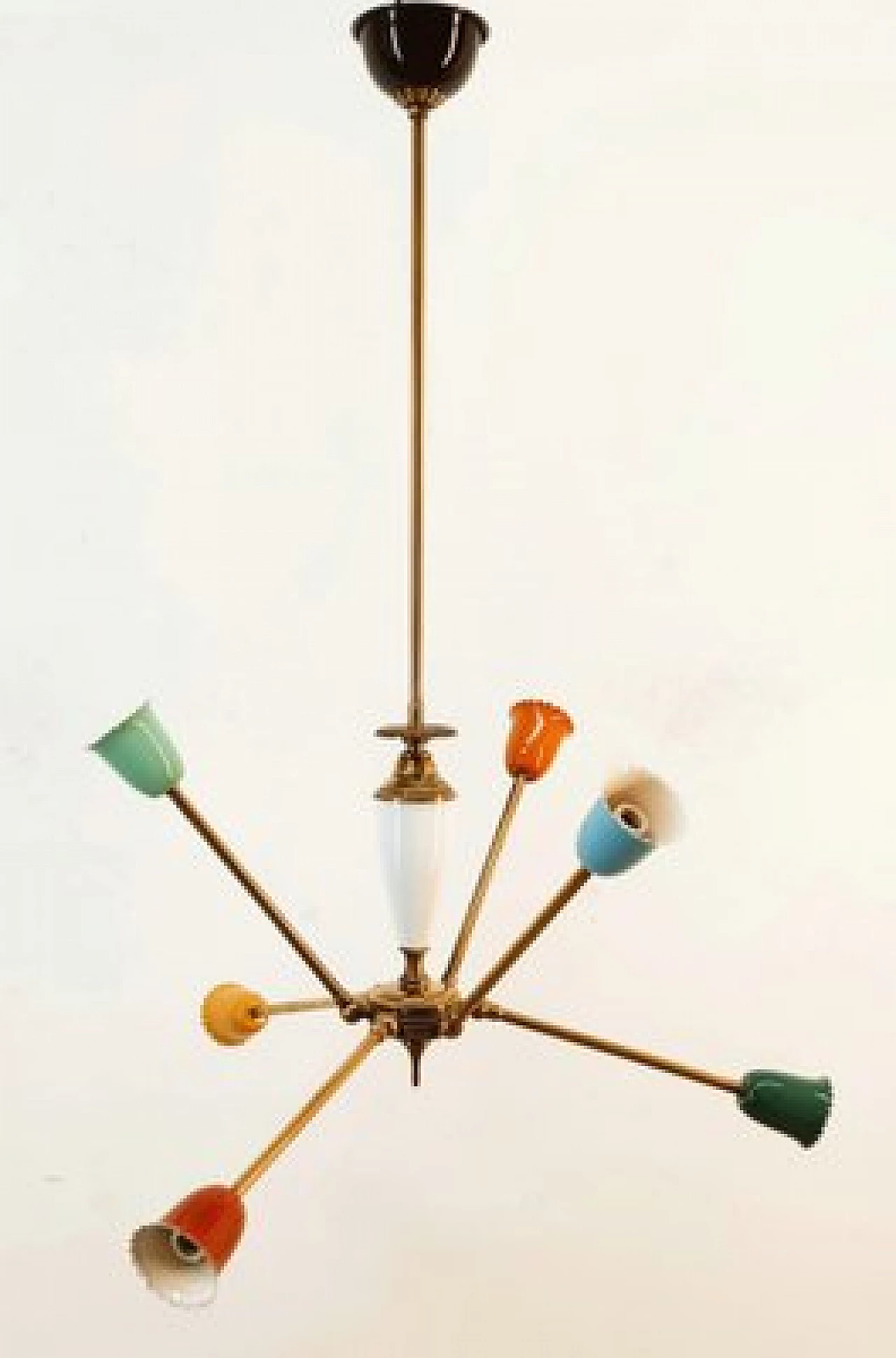 Lampadario Sputnik regolabile in ottone e alluminio multicolore, anni '50 19