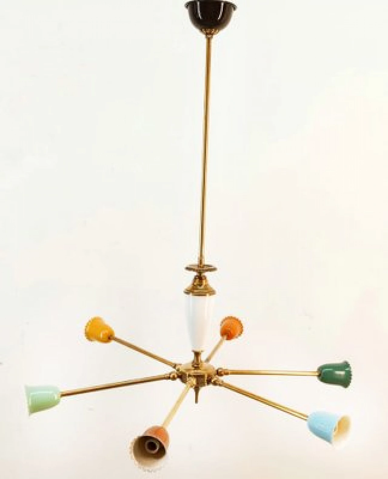 Lampadario Sputnik regolabile in ottone e alluminio multicolore, anni '50 20