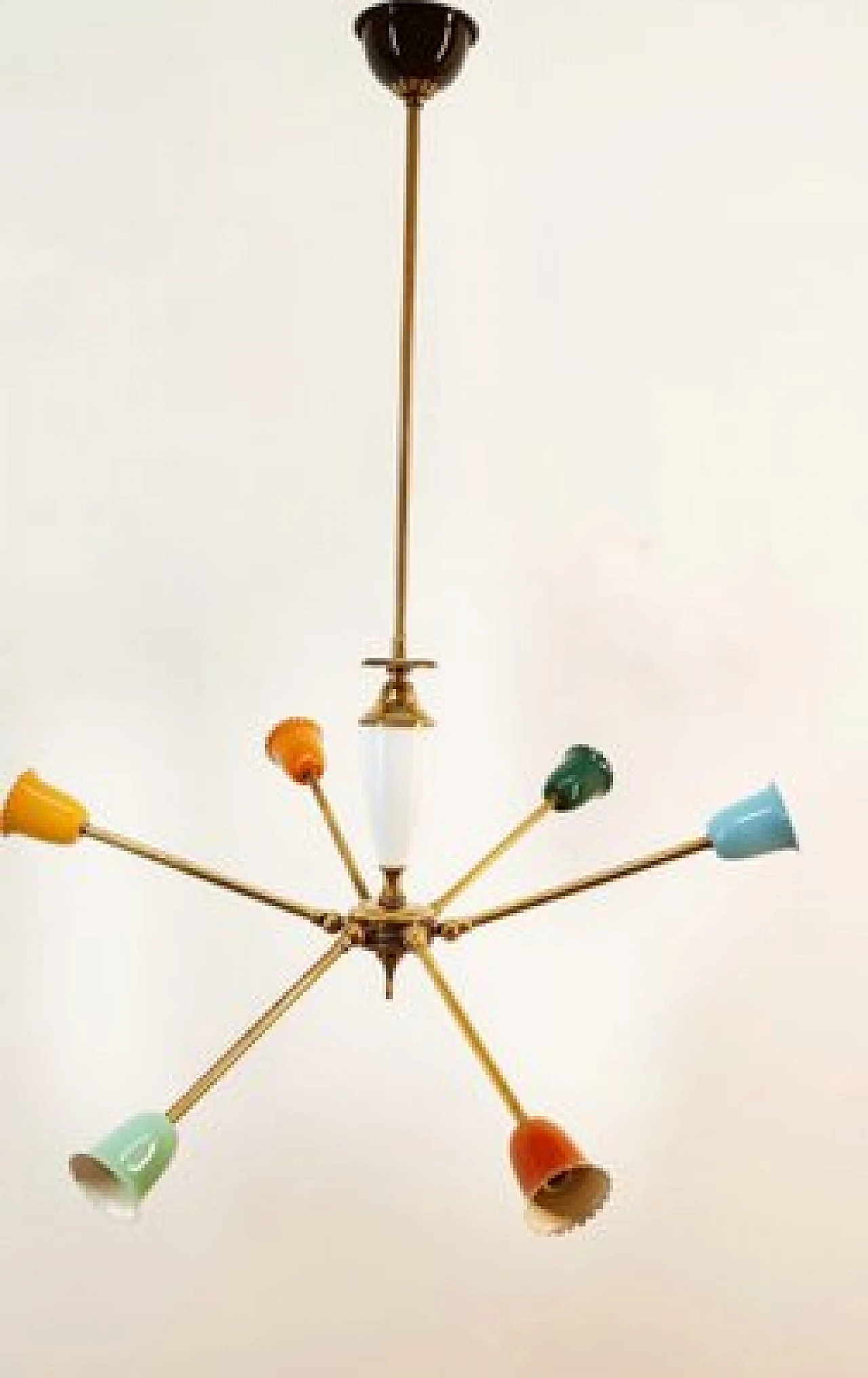 Multicolor aluminum and brass adjustable Sputnik chandelier, 1950s 21