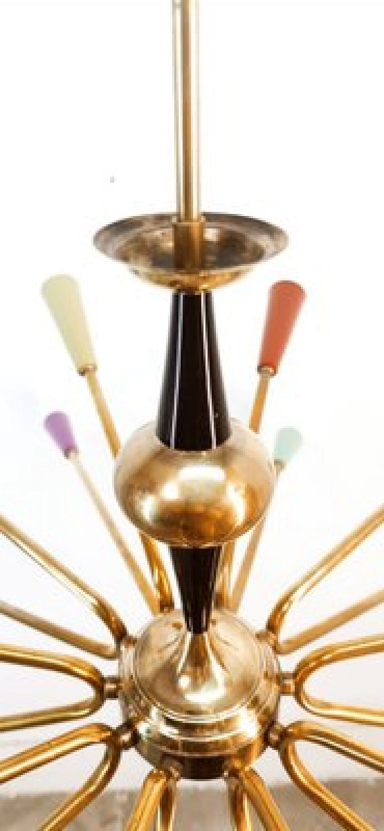 Brass and multicolored aluminum Sputnik chandelier by Stilnovo, 1960s 18