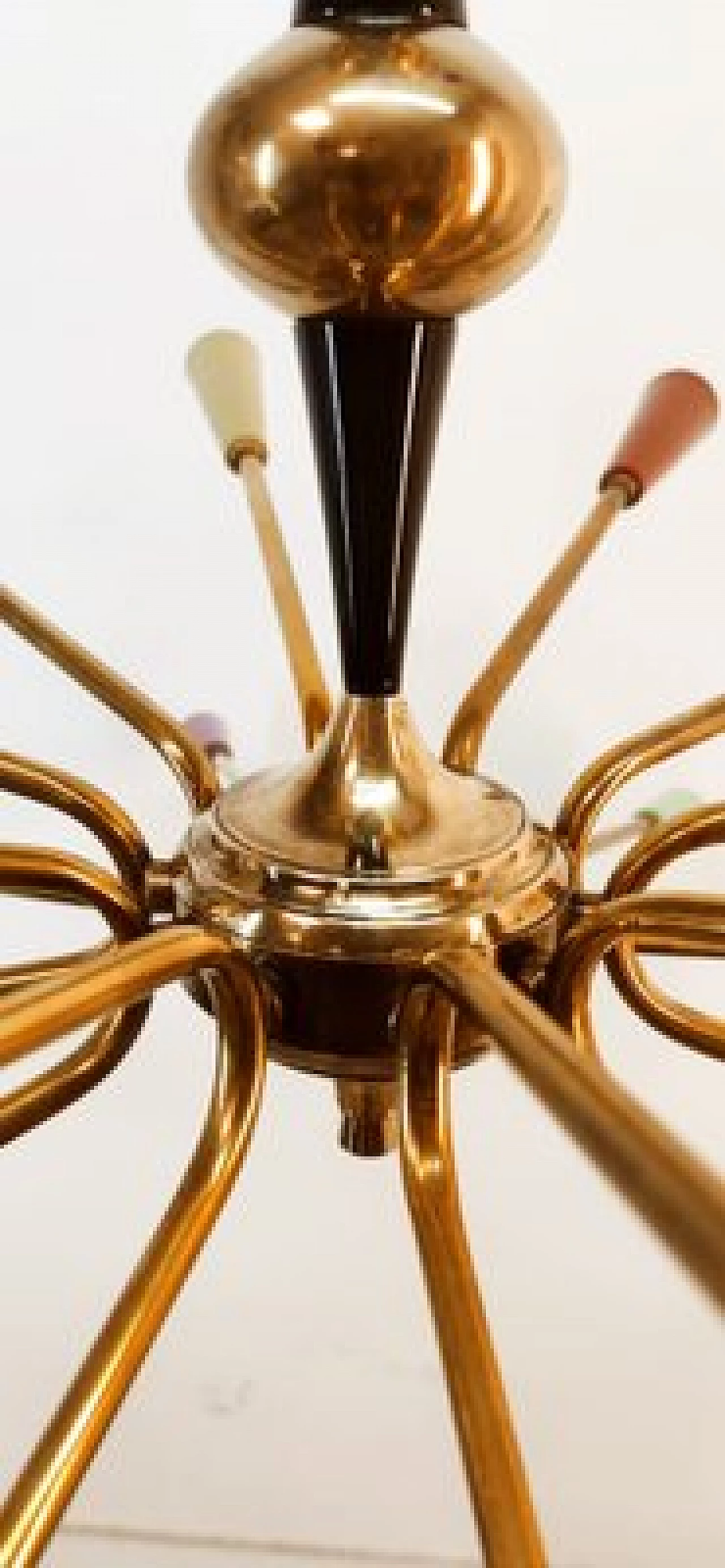 Brass and multicolored aluminum Sputnik chandelier by Stilnovo, 1960s 21
