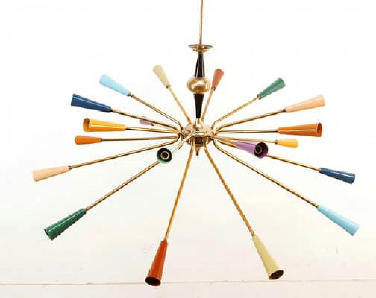 Brass and multicolored aluminum Sputnik chandelier by Stilnovo, 1960s 24