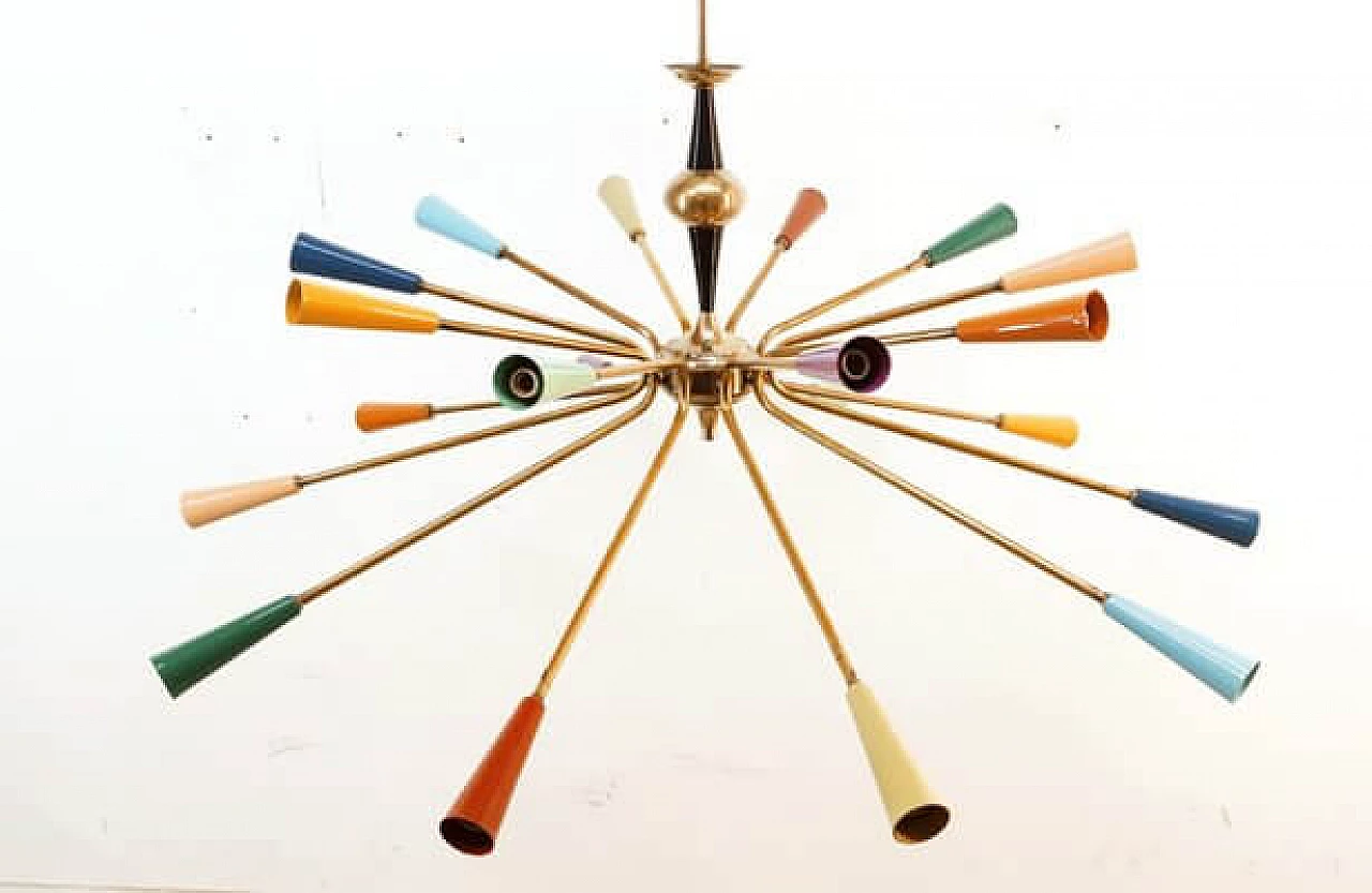 Brass and multicolored aluminum Sputnik chandelier by Stilnovo, 1960s 28