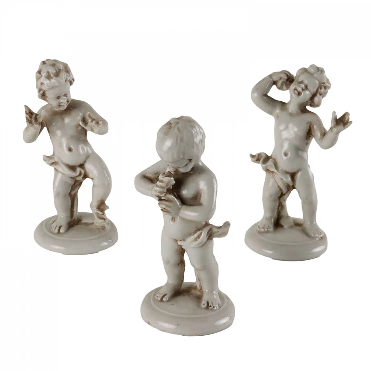 3 putti, sculture in porcellana bianca di Capodimonte, anni '30 1