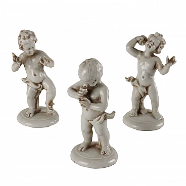 3 cherubs, white Capodimonte porcelain sculptures, 1930s