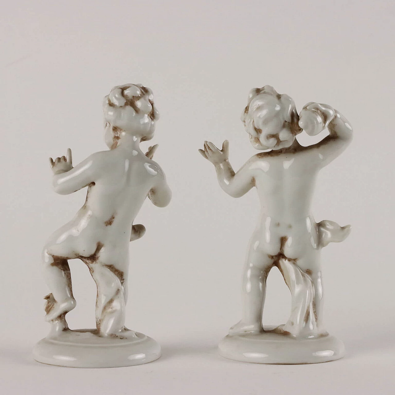 3 cherubs, white Capodimonte porcelain sculptures, 1930s 8