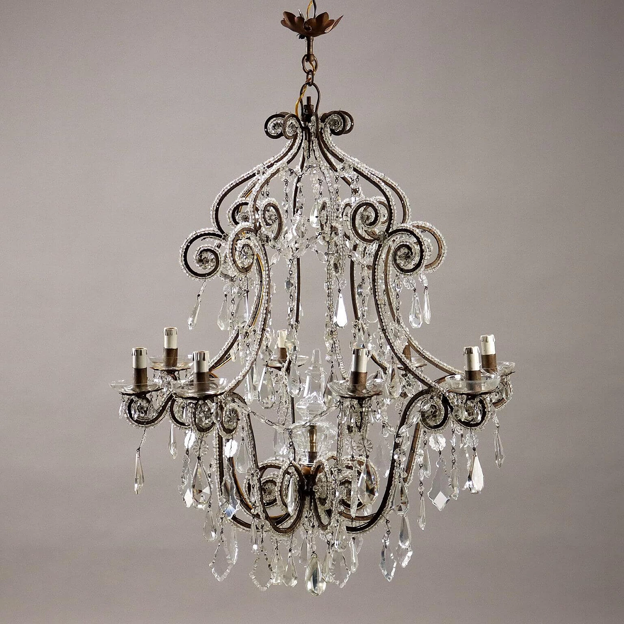 Eight-light metal and glass chandelier, early 20th century 1