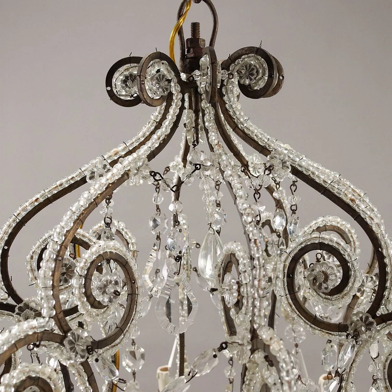 Eight-light metal and glass chandelier, early 20th century 3