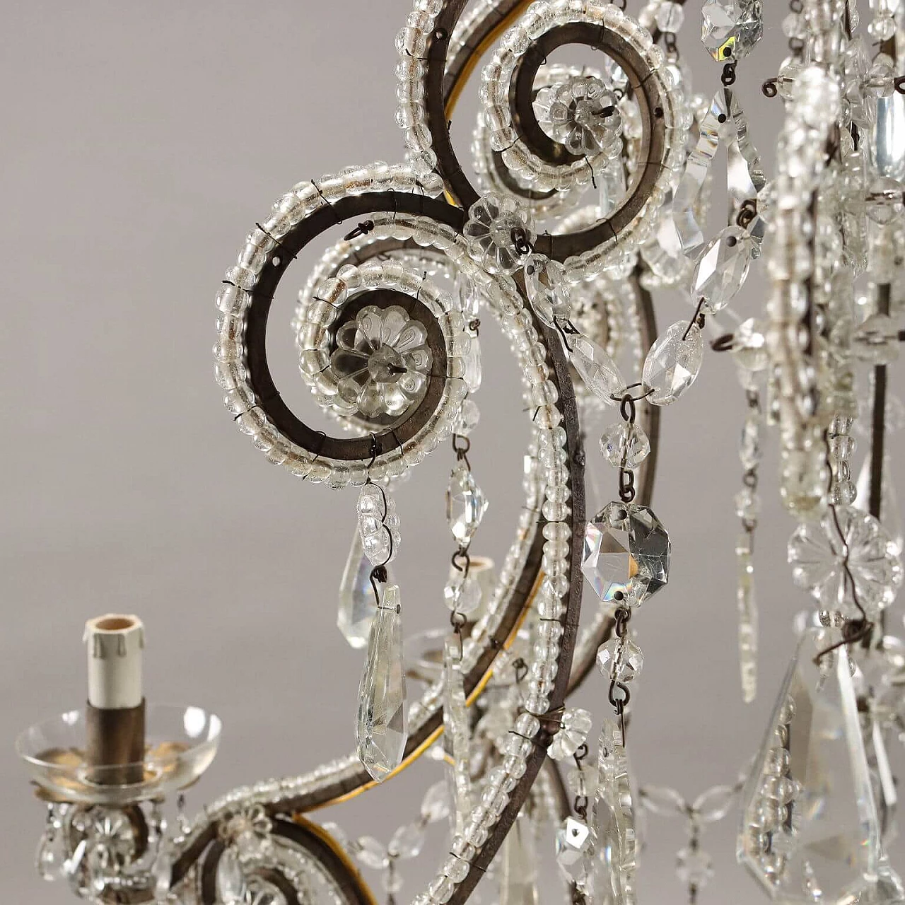 Eight-light metal and glass chandelier, early 20th century 4