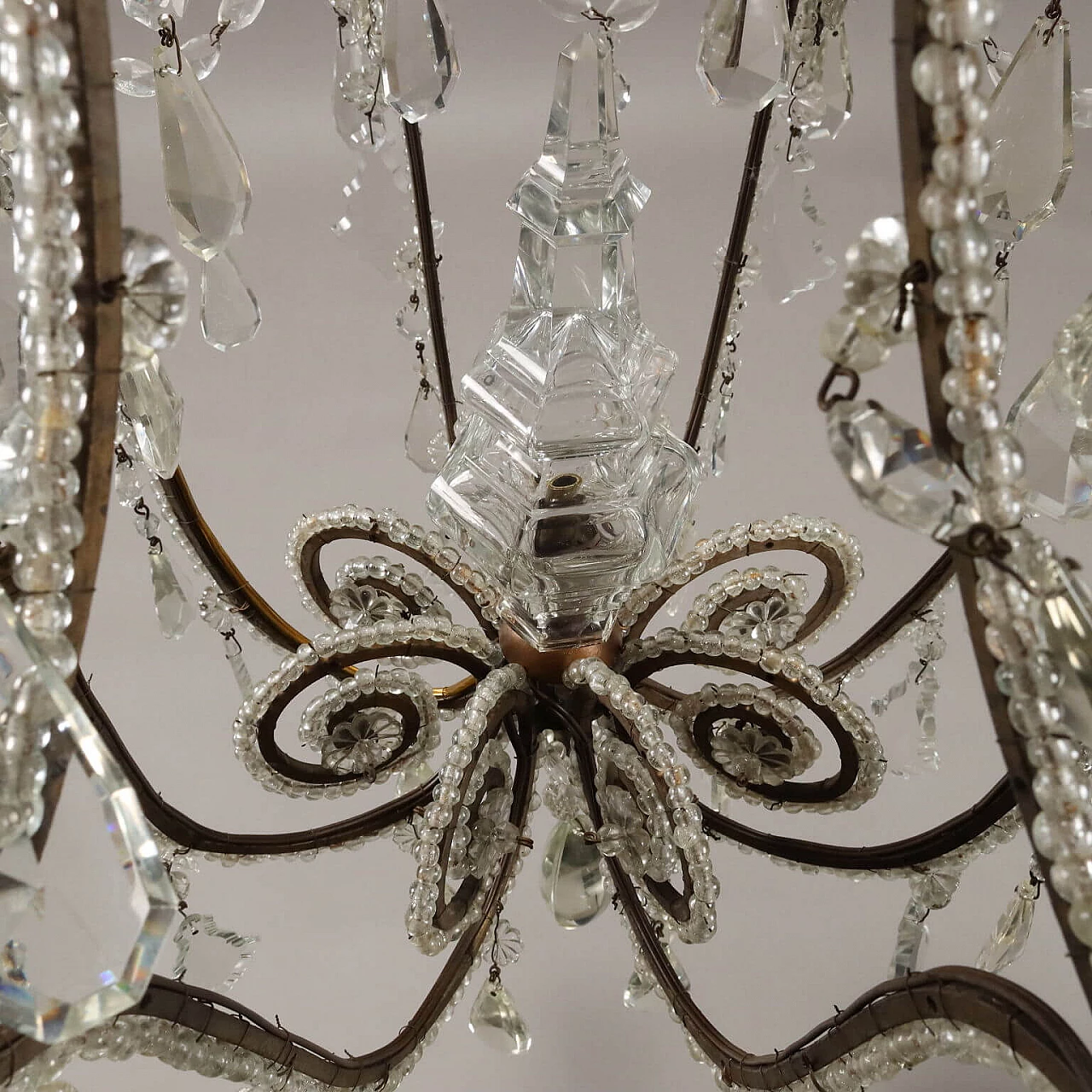 Eight-light metal and glass chandelier, early 20th century 6