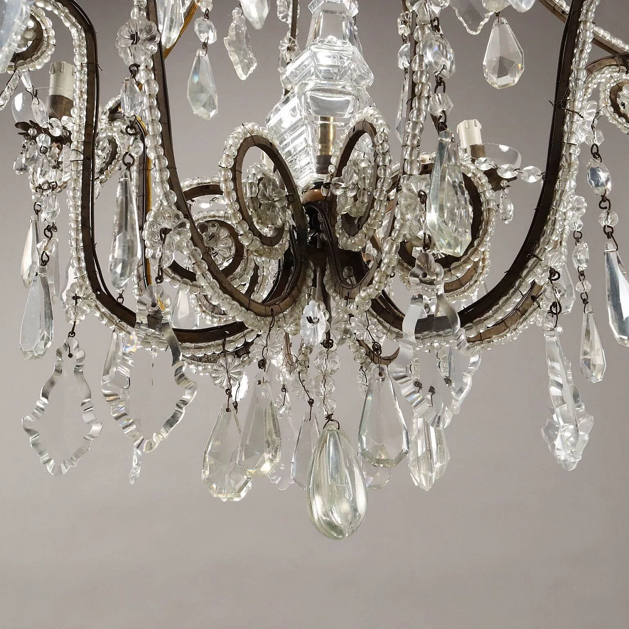 Eight-light metal and glass chandelier, early 20th century 7