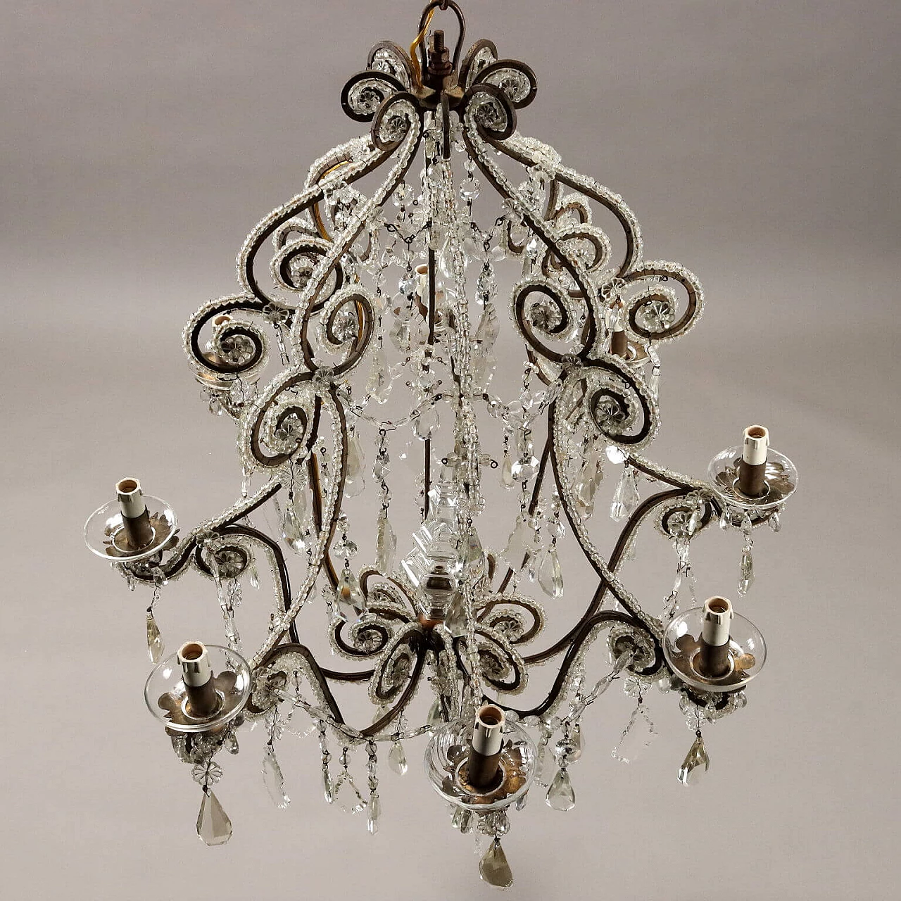Eight-light metal and glass chandelier, early 20th century 8