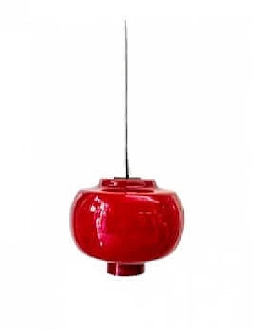 Ceiling lamp in red murano glass from Vistosi, 1950s