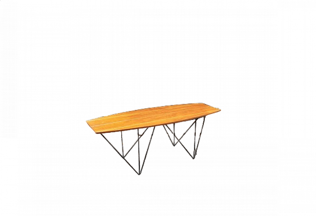 Tavolino in ferro, legno e ottone, anni '50 7