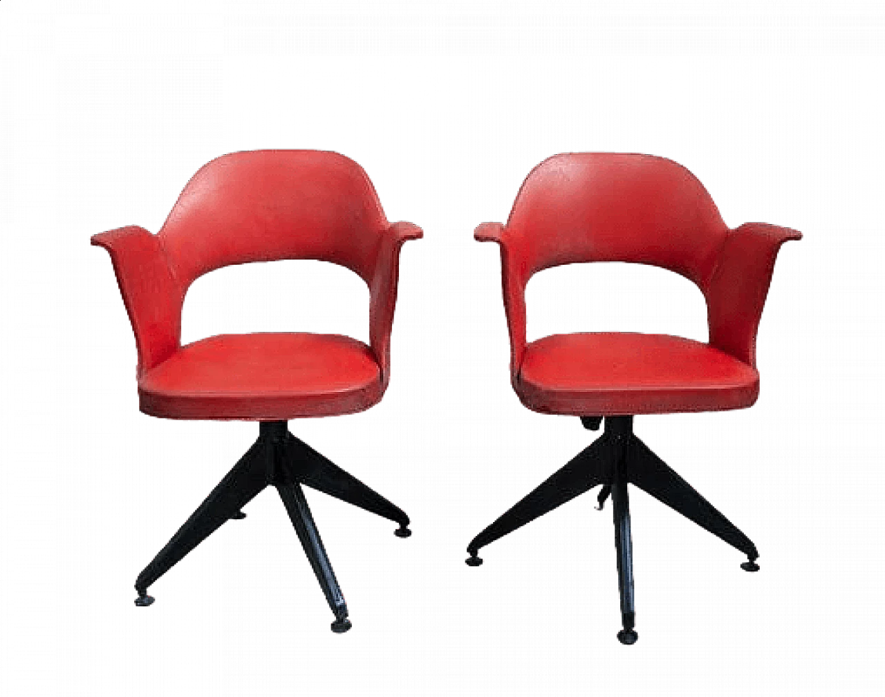 Pair of swivel chairs in iron and vinyl, 1950s 17