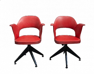 Pair of swivel chairs in iron and vinyl, 1950s