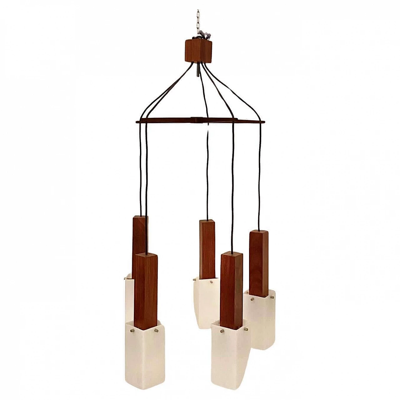 Five-light teak and acrylic chandelier by Guzzini, 1960s 1