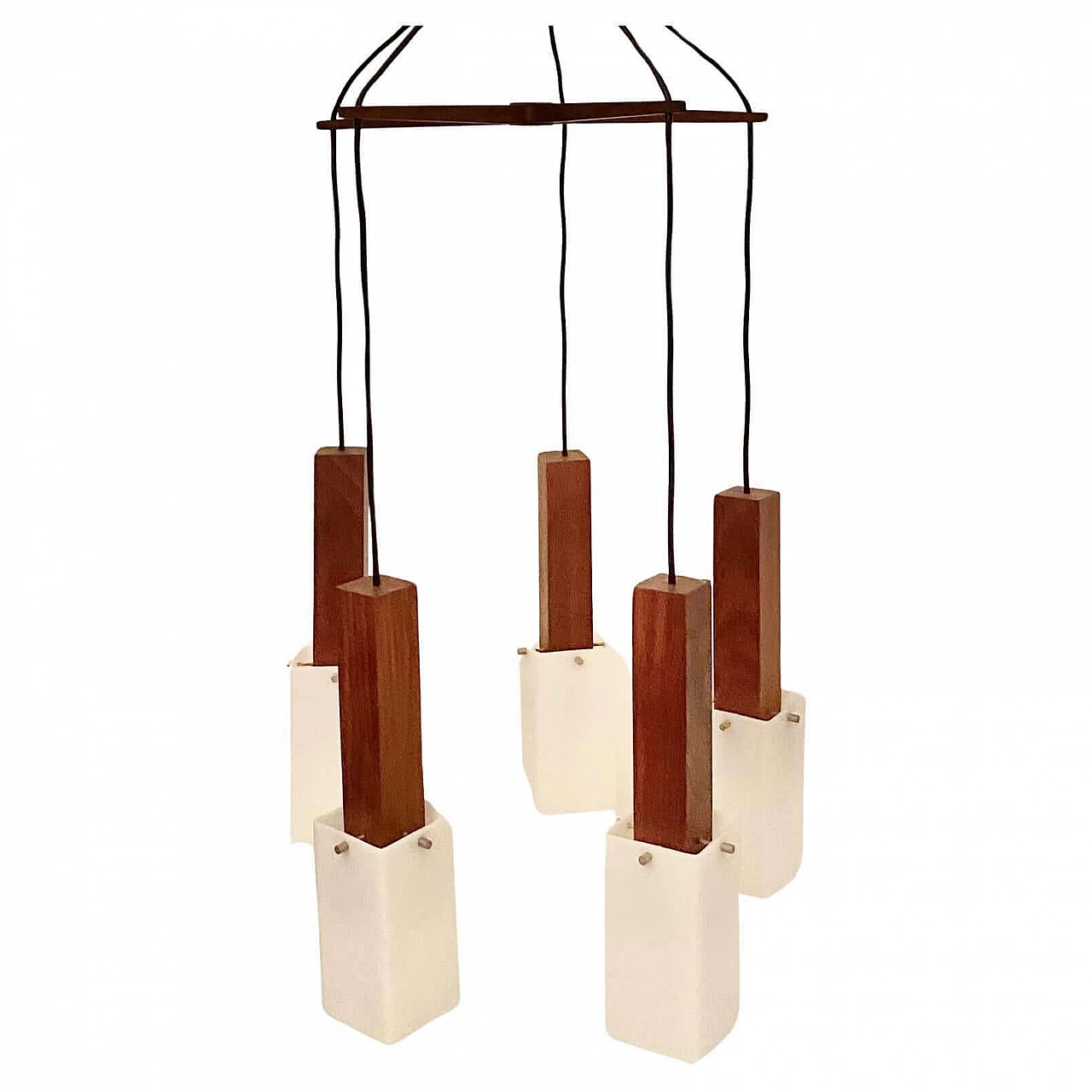 Lampadario a cinque luci in teak e acrilico di Guzzini, anni '60 3