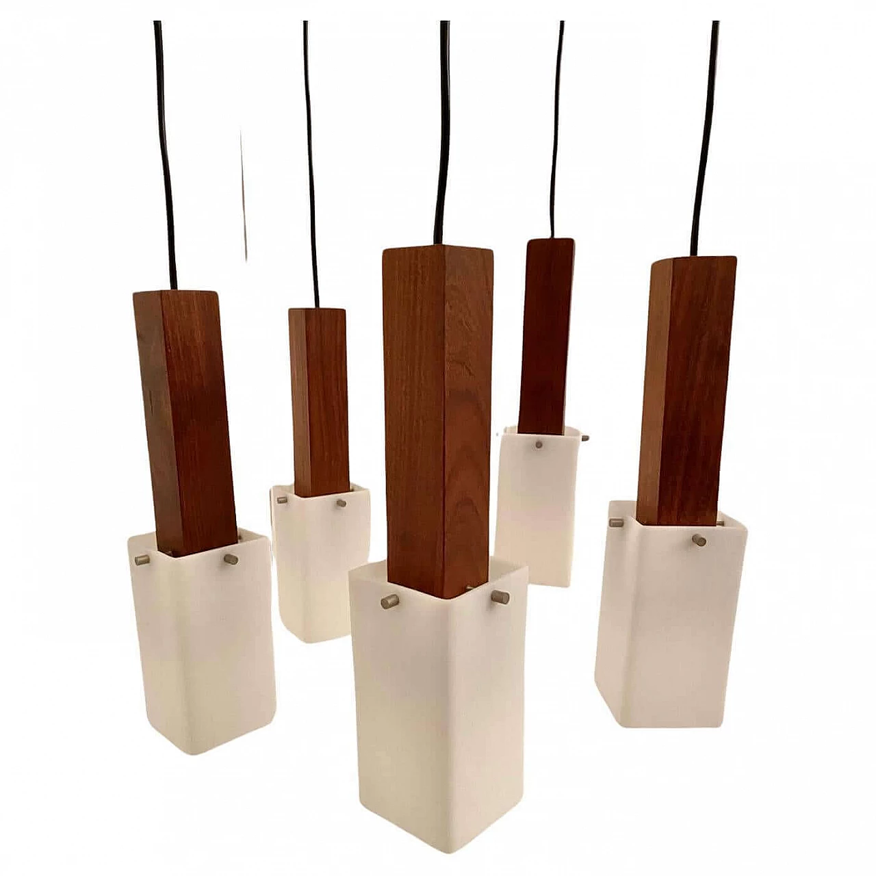 Lampadario a cinque luci in teak e acrilico di Guzzini, anni '60 7