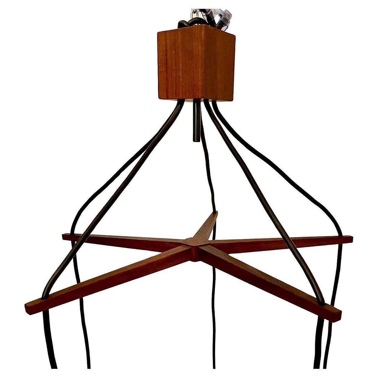 Five-light teak and acrylic chandelier by Guzzini, 1960s 11