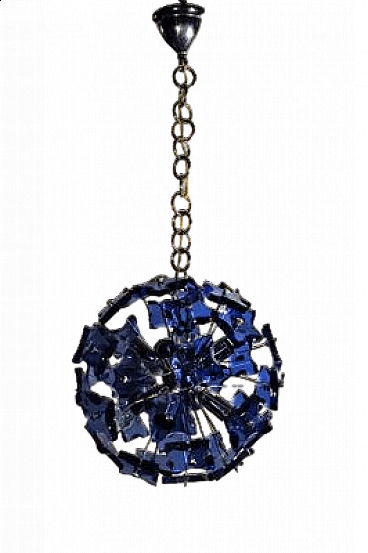 Ceiling lamp in blue chromed glass and metal, 1970s