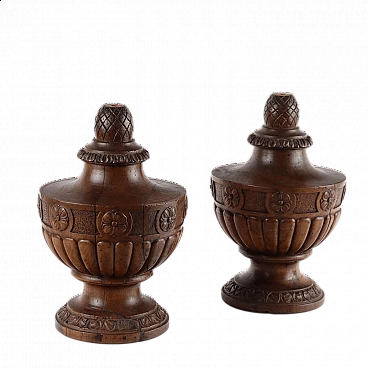 Pair of carved wooden vases, early 19th century