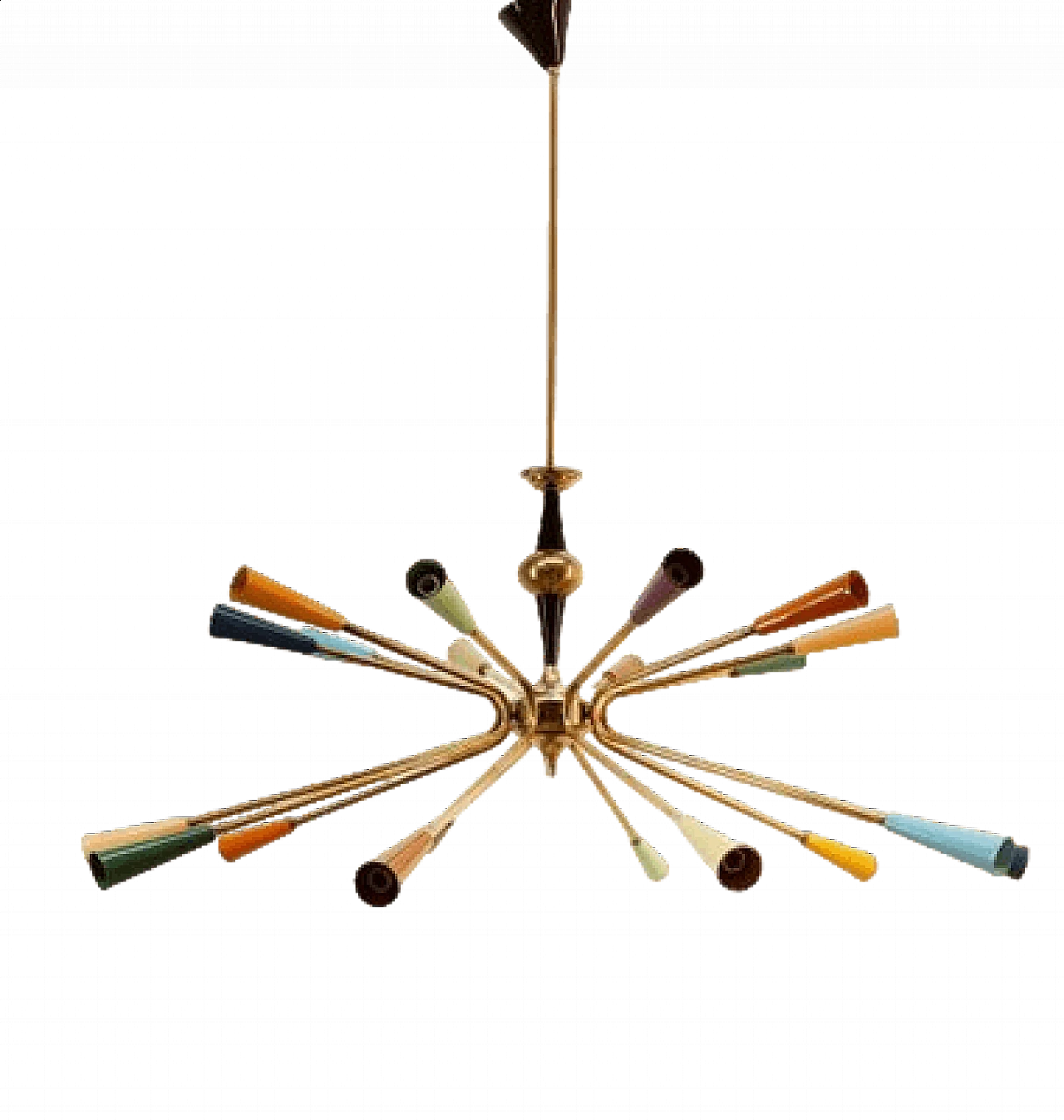 Brass and multicolored aluminum Sputnik chandelier by Stilnovo, 1960s 29