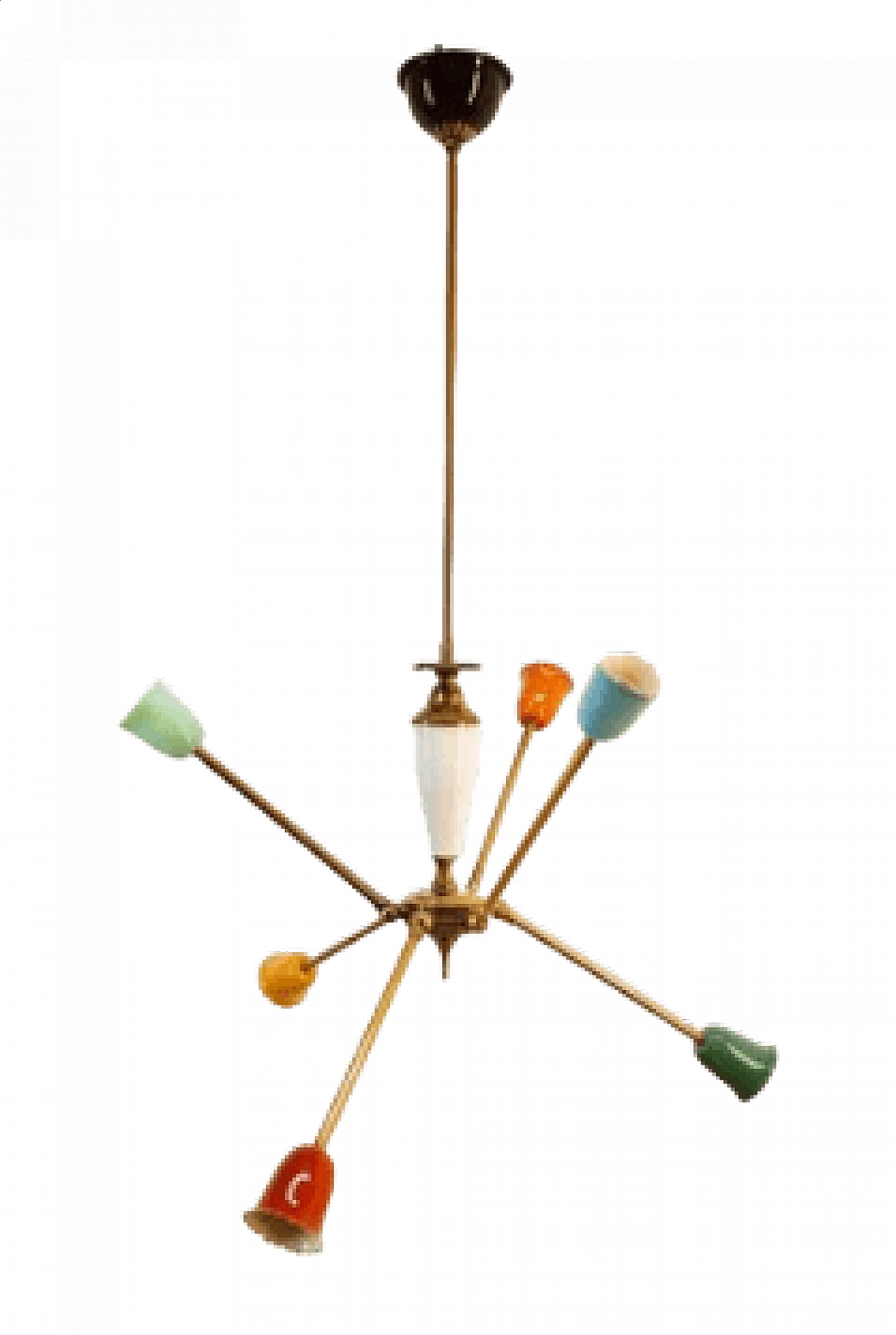 Lampadario Sputnik regolabile in ottone e alluminio multicolore, anni '50 22