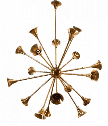 Eighteen-light brass Sputnik chandelier, 1950s