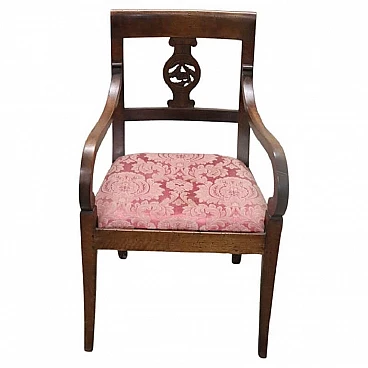 Directoire solid walnut and damask fabric armchair, late 18th century