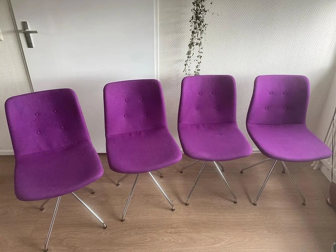 4 Primum Dynamic chairs in purple wool and metal by Bent Hansen 1