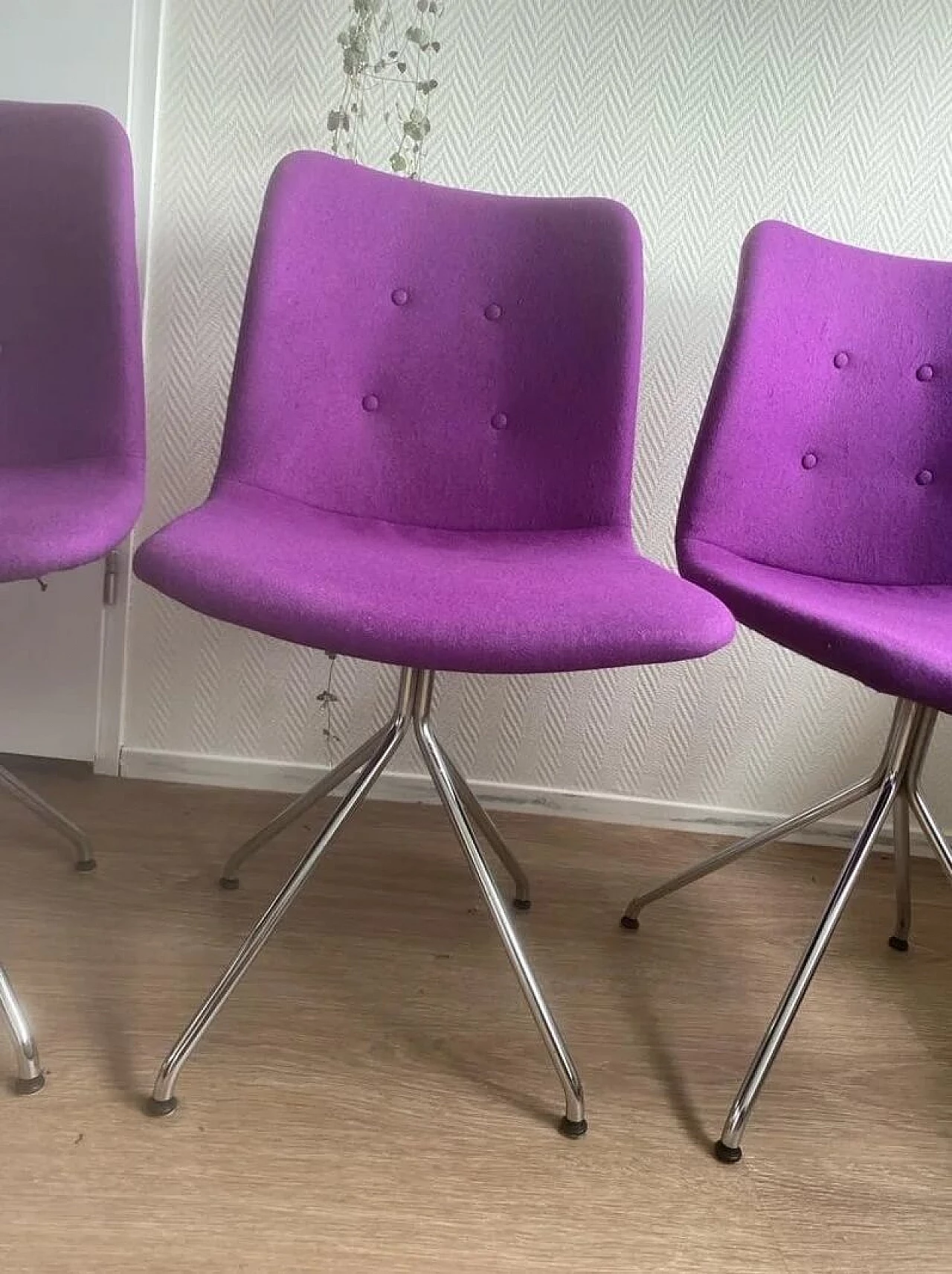 4 Primum Dynamic chairs in purple wool and metal by Bent Hansen 2