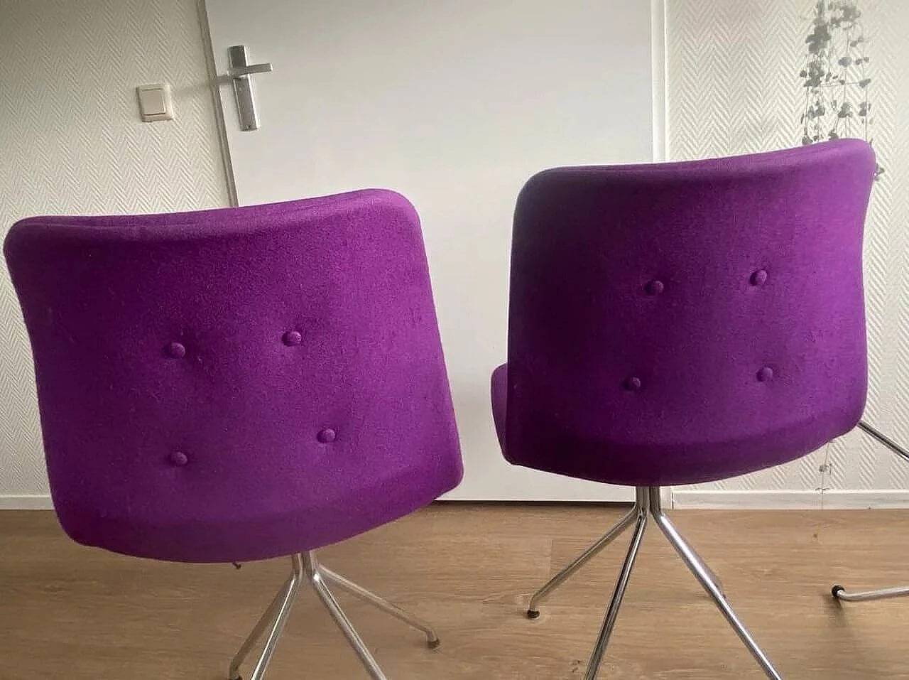 4 Primum Dynamic chairs in purple wool and metal by Bent Hansen 4