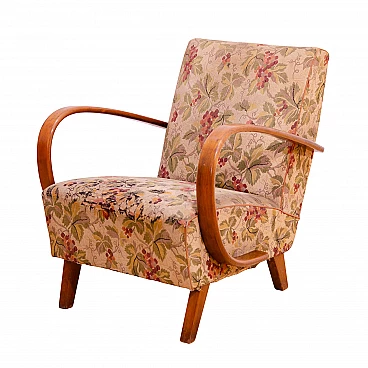 Bent wood and floral fabric armchair by Jindřich Halabala for UP Závody, 1950s